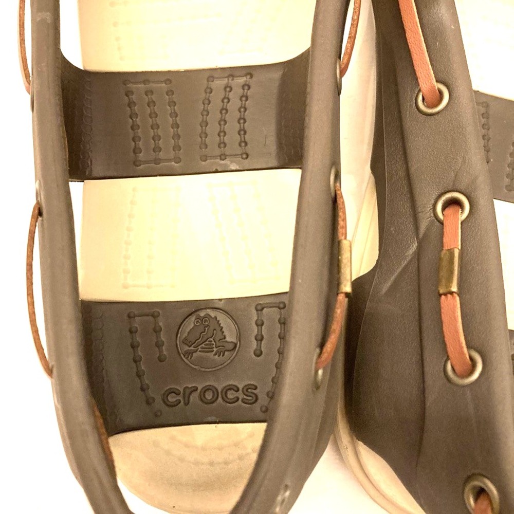 Crocs Boat Shoes‎ Womens 9 Brown Beach Line Deck Slip On Loafer Flat Preppy - Picture 7 of 9